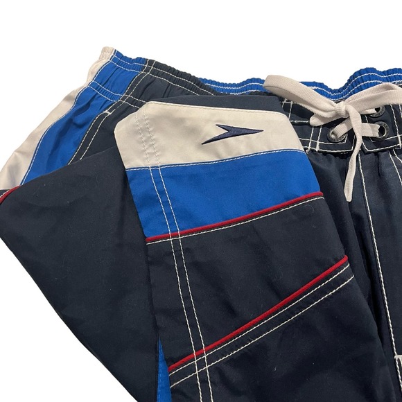 Speedo Mens Size Large Blue, Red, Netted Swimming Trunks Shorts - Picture 1 of 11